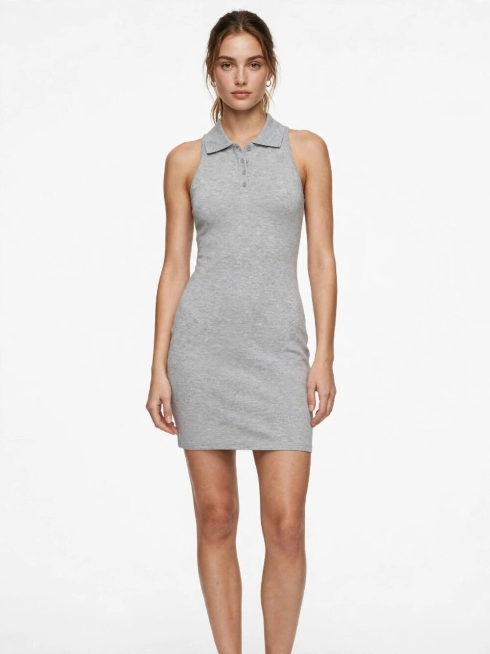 Heart & Hips Polo Pique Tank Mini Dress Heather Grey Sleeveless NWT — Size S
